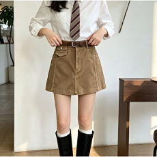 批发实拍美拉德穿搭灯芯绒裤裙女秋冬高腰工装口袋防走光阔腿短裤靴裤