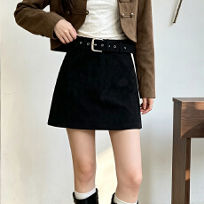 批发实拍<b class='q'>复古</b>麂皮绒高腰短裙女小个子显瘦A字半身裙秋冬包臀裙辣妹裙
