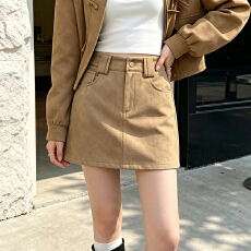 批发<b class='q'>实拍</b>秋冬鹿皮绒短裙女高腰A字半身裙美拉德风显瘦包臀裙一步裙子
