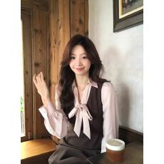 批发落日粉黛】韩系高智感秋冬<b class='q'>假两件</b>撞色拼接咖色<b class='q'>连衣裙</b>