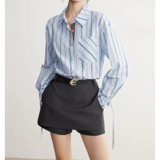 批发法式条纹撞色纯棉衬衫女2026春季新款设计感绑带通勤时髦衬衣