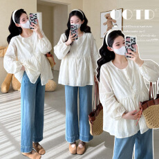 批发已出货新款实拍春秋宽松温柔绣花百搭刺绣温柔孕妈妈娃娃衫