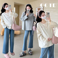 批发已出货秋季新款可爱猫咪绣花爱心粉扣宽松遮肚显瘦<b class='q'>韩版</b>T恤孕妈