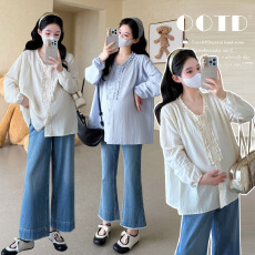 批发已出货秋季新款时候褶皱<b class='q'>韩版</b>宽松遮肚孕妈妈慵懒感设计感衬衫