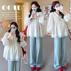 批发2026实拍早<b class='q'>春</b>宽松刺绣温柔百搭洋气遮肚孕妈妈娃娃衫