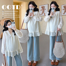 批发2026早<b class='q'>春</b>新款显瘦温柔气质甜美学院风宽松遮肚孕妈妈娃娃衫