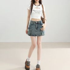 批发美式复古时尚潮流新款工装牛仔<b class='q'>半身裙</b>子