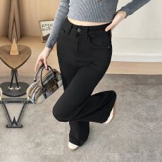 批发美式<b class='q'>春</b>秋新款高腰弹力喇叭窄版阔腿牛仔裤女