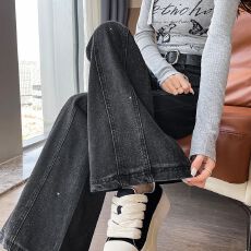 批发美式春秋新款阔腿<b class='q'>烫钻</b>满天星<b class='q'>牛仔裤</b>女