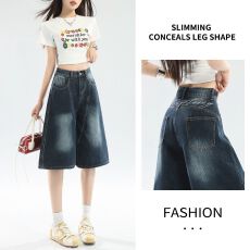 批发美式复古直筒牛仔七分裤女夏新款<b class='q'>胖</b><b class='q'>mm</b>大码梨形身材显瘦宽松阔腿裤