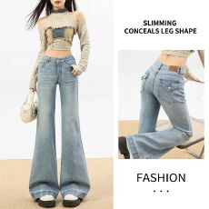 批发浅蓝色潮流微喇牛仔<b class='q'>裤</b>女士2026秋季新款弹力修身<b class='q'>提</b><b class='q'>臀</b>马蹄喇叭<b class='q'>裤</b>子