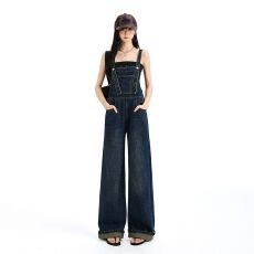 批发2026新款美式复古牛仔背带裤女韩版宽松时尚高腰显瘦阔腿<b class='q'>连体</b><b class='q'>长裤</b>