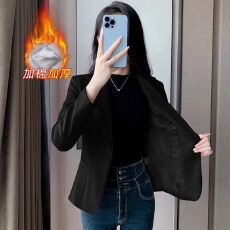 批发新款加棉加厚收腰短款韩版西服<b class='q'>上衣</b>女黑色冬季夹棉修身西装<b class='q'>外套</b>女