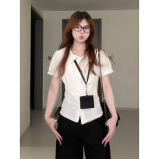 批发大码胖mm韩系甜美风泡泡袖娃娃领白色衬衫<b class='q'>夏</b>季新款修身掐腰上衣女