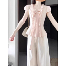 批发大码胖mm甜美小众蝴蝶结短袖衬衫2025<b class='q'>夏</b>季新款收腰显瘦设计上衣女