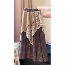 批发复古加厚格<b class='q'>子</b>毛呢半身裙女秋冬大码胖mm民族风裙<b class='q'>子</b>中长款a字伞裙