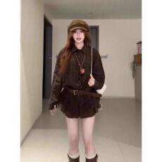 批发大码胖妹妹美式复古格纹木耳边长袖衬衫女秋宽松显瘦<b class='q'>通勤</b>百搭上衣