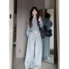 批发大码胖妹妹韩系御姐气质设计感格纹长袖衬衫女秋冬季新款显瘦上衣