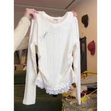 批发大码小众蕾丝拼接超好看长袖打底衫T恤女<b class='q'>秋</b>冬蝴蝶结装饰内搭上衣