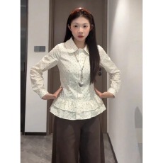 批发大码甜美小清新复古长袖<b class='q'>衬衫</b>女装秋季<b class='q'>波点</b><b class='q'>衬衣</b>胖mm显瘦娃娃领上衣