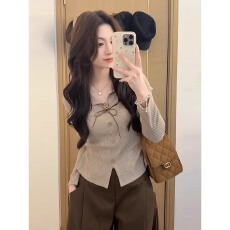 批发大码女装复古v领长袖t恤2025新款秋<b class='q'>冬</b>胖mm遮肚显瘦上衣内搭打底衫