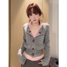 批发大码韩系软糯高级感毛衣外套女秋冬时尚辣妹显瘦收腰<b class='q'>针织</b><b class='q'>开衫</b>上衣