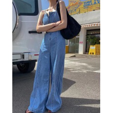 批发原版韩国东大门<b class='q'>抹胸</b>牛仔<b class='q'>连体裤</b>2025夏季薄款吊带宽松阔腿裤