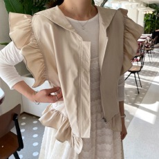 批发2025春夏新品韩版木耳边海军领开衫马甲小外套