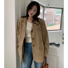 批发有货 chic韩国美式复古咖色鹿皮绒西装外套美拉德长袖西服