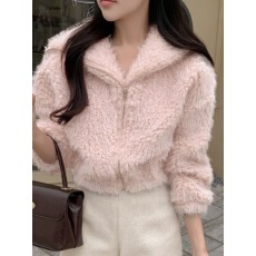 批发<b class='q'>韩国</b>东大门<b class='q'>代购</b><b class='q'>正品</b>女装秋季甜美毛绒绒翻领拉链开衫短外套 多色