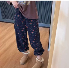 批发<b class='q'>韩国</b>东大门 秋季新款加绒裤束脚休闲裤ins韩系百搭碎花长裤