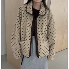 批发韩国chic 提花爱心复古羊羔绒正反两穿棉服<b class='q'>外套</b>