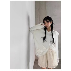 批发韩国东大门2025冬新款甜美花边羊恙毛松紧腰<b class='q'>短裤</b>女