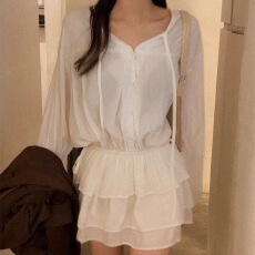 批发2026新款韩版抽绳系带蛋糕裙花边<b class='q'>衬衫</b><b class='q'>连衣裙</b>女