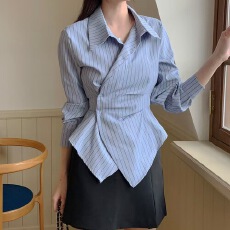 批发已出货 韩国chic设计感衬衫女收腰时髦不规则<b class='q'>百搭</b>上衣