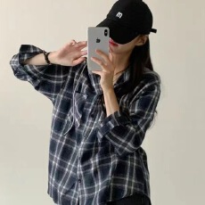 批发已出 韩版春秋经典格子衬衫长袖连帽撞色复古<b class='q'>百搭</b>衬衣外套女