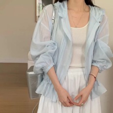 批发有货 chic 纯色连帽花边抽绳休闲外套