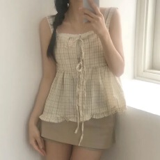 批发有货 chic 背后系带个性吊带衬衫小衫