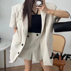批发有货 夏季<b class='q'>女士</b> 短袖宽松<b class='q'>西装外套</b> 高腰短裤 时尚套装