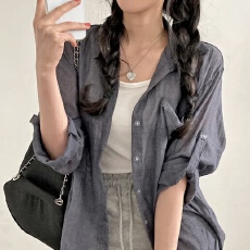 批发有货 韩国chic新款夏季冰淇淋色系<b class='q'>长袖</b>防晒<b class='q'>衬衣</b>女轻薄<b class='q'>衬衫</b>
