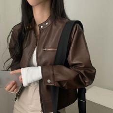 批发韩国ins 秋<b class='q'>冬</b>气质 机车皮衣 半高领 棒球服皮衣