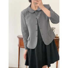 批发chic <b class='q'>韩版</b>秋季时尚小众娃娃领单排扣长袖简约百搭西装夹克外套