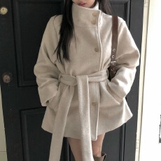 批发2026东大门冬季加棉加厚排扣系腰带保暖<b class='q'>外套</b>小个子中长款呢大衣