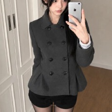 批发已出货 chic时尚 甜美少女双排扣正肩收腰长袖外套
