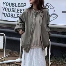 批发复古立领短款<b class='q'>风衣</b>外套宽松抽绳工装夹克上衣廓形休闲外套