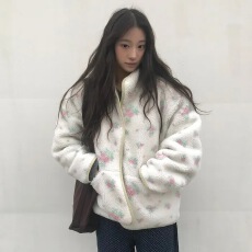 批发已入库  韩系温柔<b class='q'>甜美</b>田园百搭清新花朵正反两穿卫衣绒衫外套