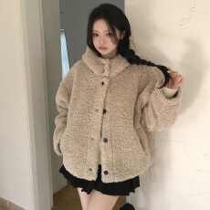 批发已出货 韩系连帽可爱学院风减龄羊羔毛外套女