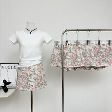 批发famouswang春季新款百搭春日樱花粉色牛仔半身裙短裙女小个子