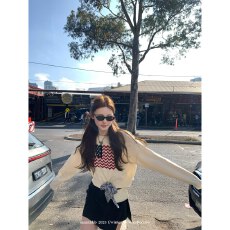 批发aaaaxbbb 一眼街拍美女 纯棉提花毛衣长袖百搭美式复古圆领上衣女