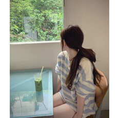 批发AN Maiden 慵懒风蓝白条纹圆领长袖女针织衫秋季宽松显瘦<b class='q'>大码</b>上衣